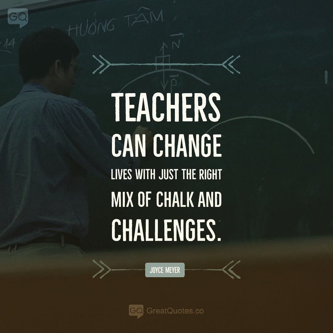 GreatquotesCo's tweet photo. Follow 👉 @GreatquotesCo

Teachers can change lives with just the right mix of chalk and challenges. 

- Joyce Meyer

Happy Teacher's Day

#teacher #professor #students #family #life #happyteachersday #quote #greatquotes #learn #everyday #wishes #teachersday2018 #greatquotesco https://t.co/ikGbrUljEu
