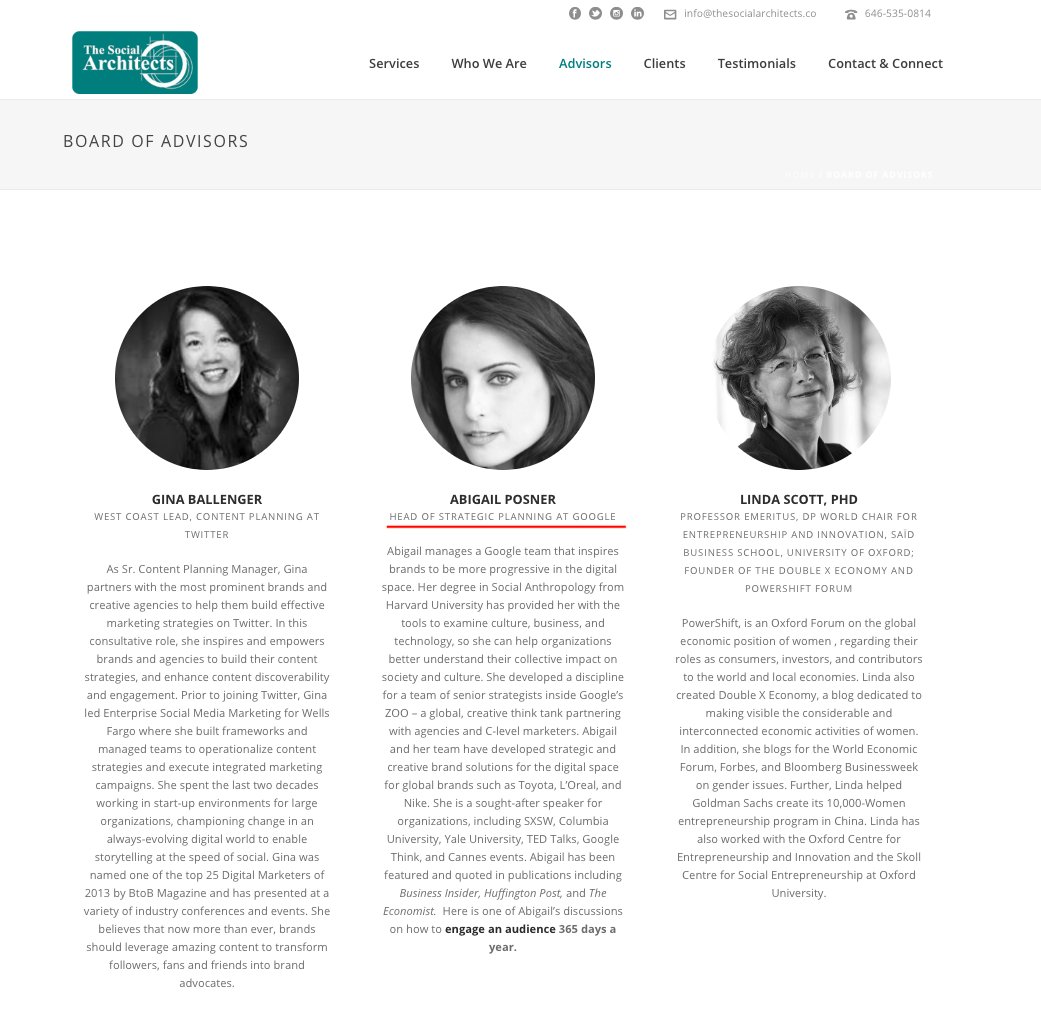 Abigail Posner profile at The Social Architects.