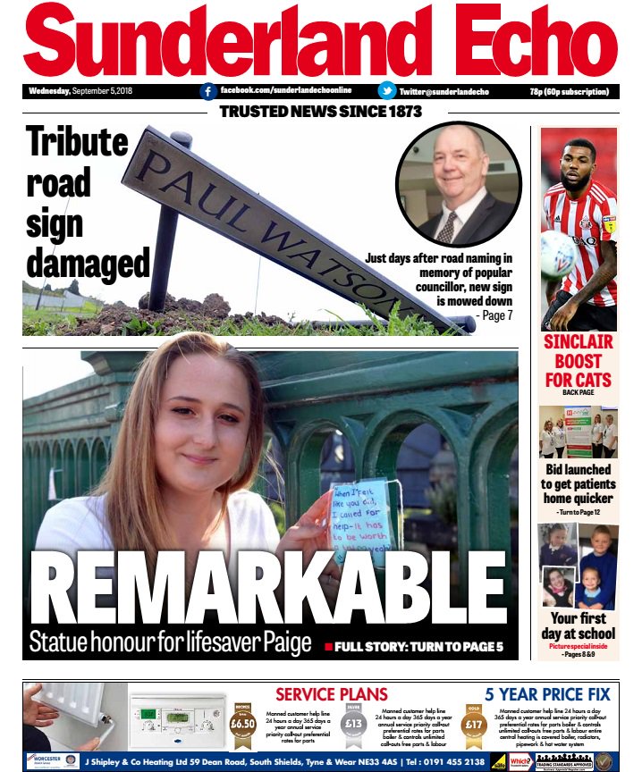 Sunderland Echo on Twitter "Here's the front page of your Wednesday