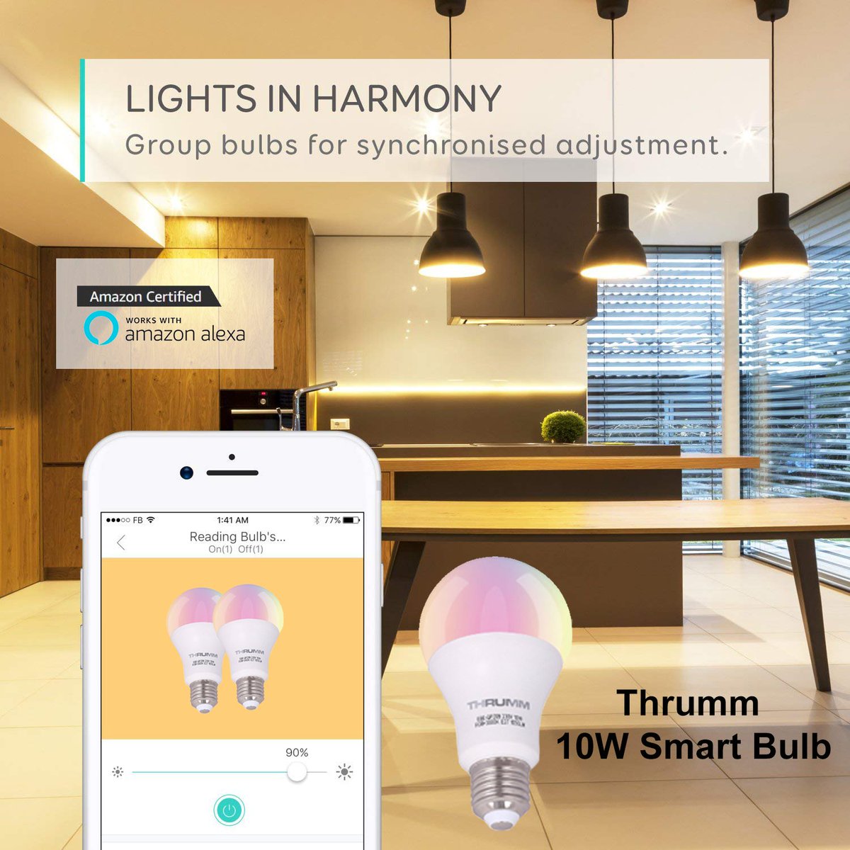 Thrumm_India's tweet photo. A Smarter More Helpful Home with #Thrumm Smart Bulb.
Easily turn lights on/off, dim, set groups or schedules.
Available on Amazon.
Click here to buy: https://t.co/ZLWMYWzlLq
#Smartbulb #amazon #alexa #amplifyyourcool #keepthrumming #heartbeatsthrumm https://t.co/vJg72S15NI
