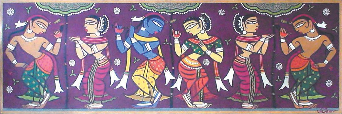  #Krishna  #RaasLeela concept in  #JaminiRoy  #Paintings. it was said he got inspired by  #folk painting  #Kalighat &  #Tribal paintings of  #Bengal.But i feel he was being original  #Krishna  #Janmashtami in  #Bengal Traidtion