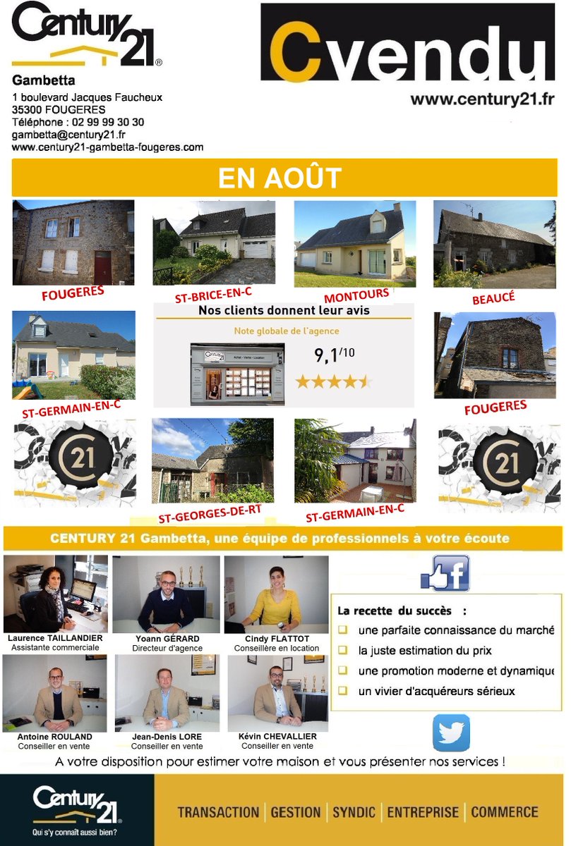 ✨8 VENTES et 3 LOCATIONS en août pour votre agence <a href="/CENTURY21Gambet/">CENTURY 21 Gambetta</a> ✨
👉Besoin d'un conseil ? Vous recherchez à vendre, acheter, louer ou mettre en location ? Un seul numéro 02.99.99.30.30🏡
CENTURY 21, parlons de vous, parlons biens !
century21-gambetta-fougeres.com