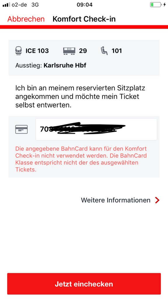 Falko Brinkmann on Twitter "Liebe DB_Bahn , man kann den Komfort Checkin nicht nutzen, wenn