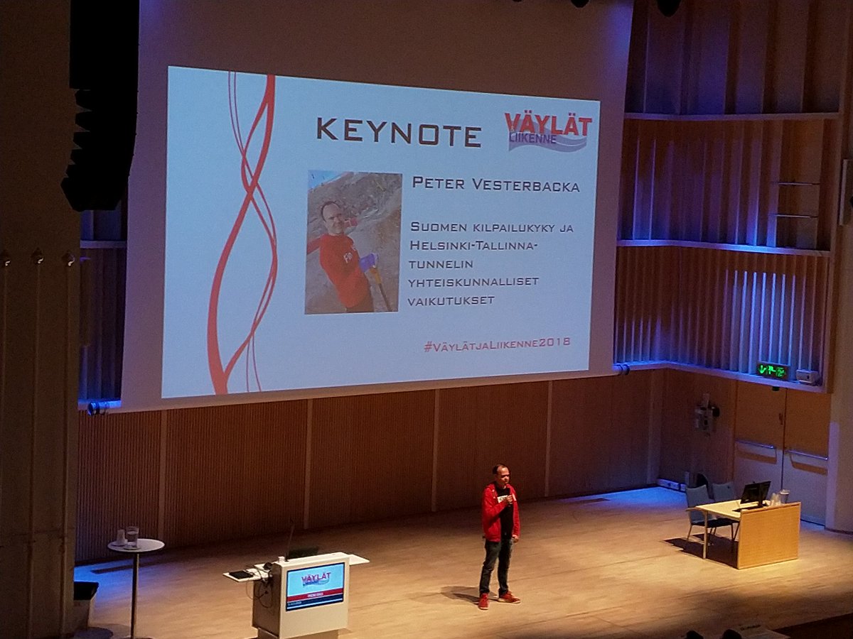 salonen_jouni's tweet photo. Peter Vesterbacka giving a keynote speech about Helsinki-Tallinn tunnel. "Finland is the closest neighbour in Europe to China, Japan and India."  #väylätjaliikenne2018 https://t.co/UKYPI8jRCm