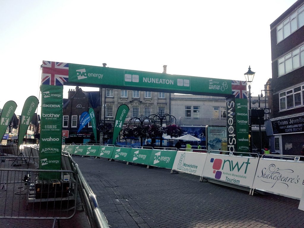 NBBCouncil's tweet photo. Preparations are all set in #Nuneaton today for the @TourofBritain stage 4 race start at 11am! Come along and see the world’s best cyclists in action! #NuneatonToB #OVOToB #spectatorstage https://t.co/N4YteyyA1P