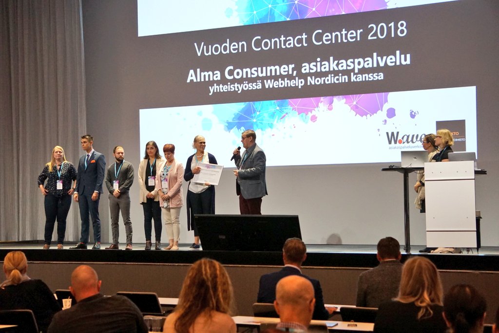 WakaruOy's tweet photo. Vuoden Contact Center 2018 on julkistettu! Lämpimät onnittelut @AlmaMedia_FI Consumer, asiakaspalvelu, yhdessä Webhelp Nordic kanssa! #Yhteys18 https://t.co/vZEzjoLWdH Lue lisää kisasta https://t.co/MzwXsvLkqg https://t.co/9ZJ9Ykpdqq