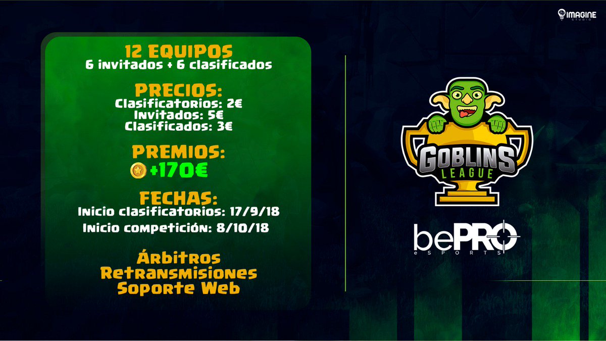 Un placer compartir liga con <a href="/GoblinsLeague/">Goblins League</a>.

El 17/9/18 comienzan los clasificatorios. ¿Os lo vais a perder? 

Interesados ➡️ MD a <a href="/GoblinsLeague/">Goblins League</a>