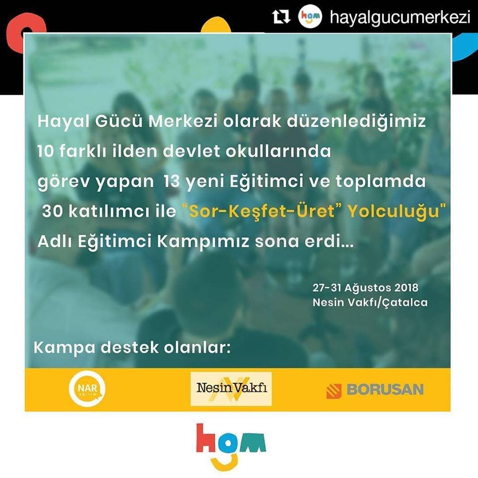 #eğitmeninyolculuğu 🍀

#Repost
Hayal Gücü Merkezi olarak #egitmeninyolculugu adlı eğitimimizde 3 farklı konuşmacı, 5 atölye ve oyunlarla eğitimimizi destekledik. Bu eğitimde @naregitimvedanismanlik @nesinvakfi1973 ve @borusanholding’a desteklerinden dolayı teşekkür ederiz.