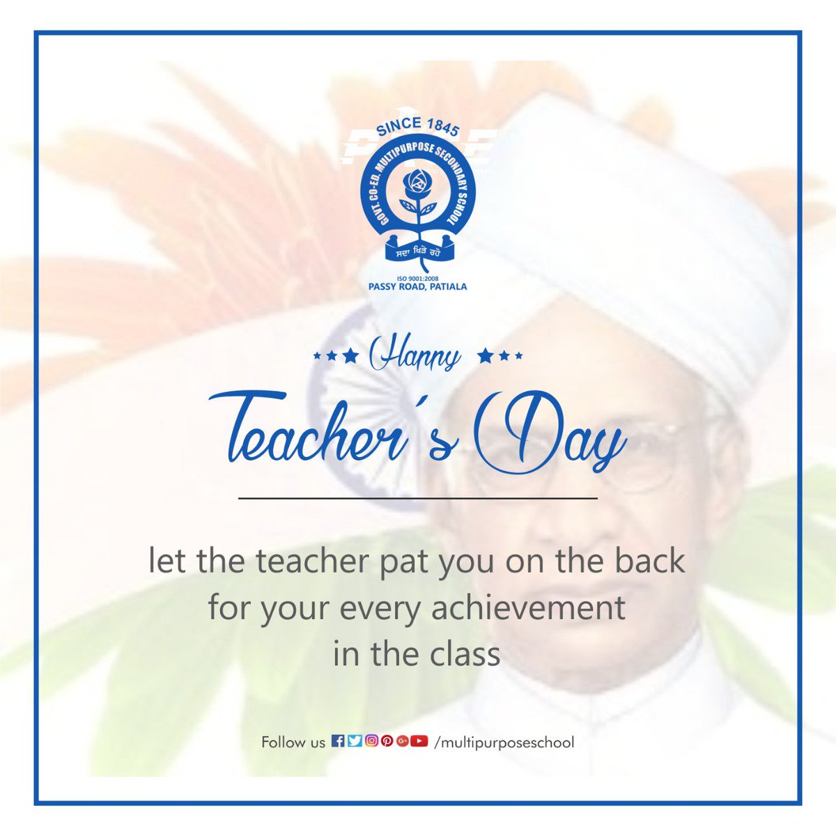 multipurposepta's tweet photo. Sarvepalli Radhakrishnan is the best teacher. Be a good student. Let the teacher pat you on the back for your every achievement in the class. Happy Teacher's Day.
#Happy_Teachers_Day
#MultiPurposeSchool
#BestGovtSchool
#Smart_Classes
#Sardar_Tota_Sing
Contact Us:- 0175222523 https://t.co/Ium1V8dhgP