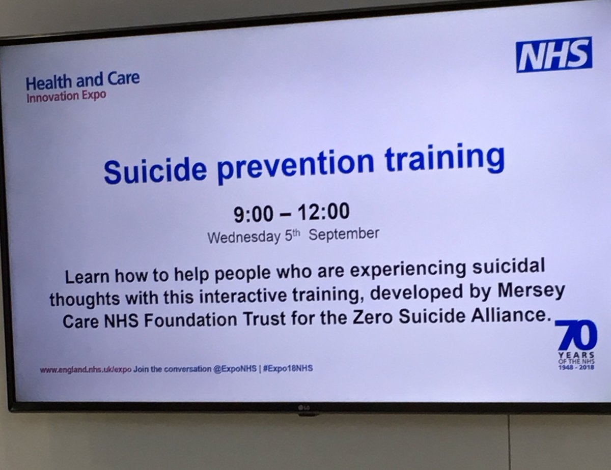 This couldn’t be easier to find if we had a red flashing light on it - ⁦@Mersey_Care⁩ and ⁦@Zer0Suicide⁩ training is available now on the #mentalhealth zone at #Expo18NHS. It’s brilliant, come and take part - you could save a life #seesaysignpost