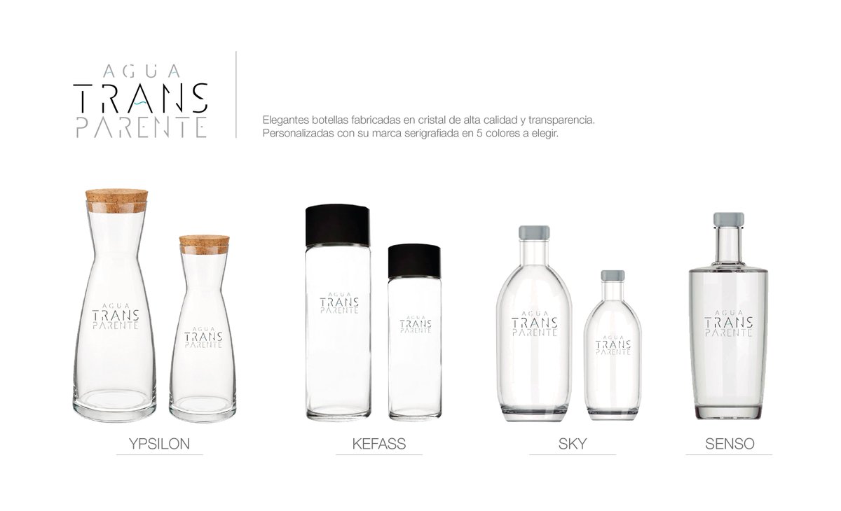 Transparente_ES's tweet photo. El concepto TRANSPARENTE se sirve en botellas de vidrio reutilizables que, al contrario que las de plástico, no generan residuos. Se presentan en diferentes variedades y son personalizables. Usted, sus clientes y nuestro planeta lo van a agradecer. ¡Conozca nuestros modelos! https://t.co/JAkr1xzZnn