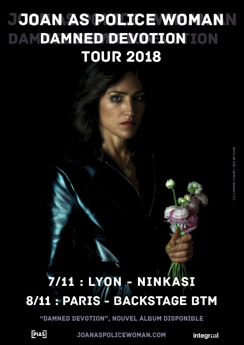 Integraal_Prod's tweet photo. ⚠️ Après avoir ébloui le public de @lamaroquinerie en avril, @JOANPOLICEWOMAN est de retour au @NinkasiFR à Lyon et au #BackstageBTM à Paris les 7 et 8/11 🎉
📀 Elle présentera son nouvel album "Damned Devotion".
Tickets : https://t.co/Qs1HaZYtVj
cc @PiasFrance https://t.co/X1N0smtE0p