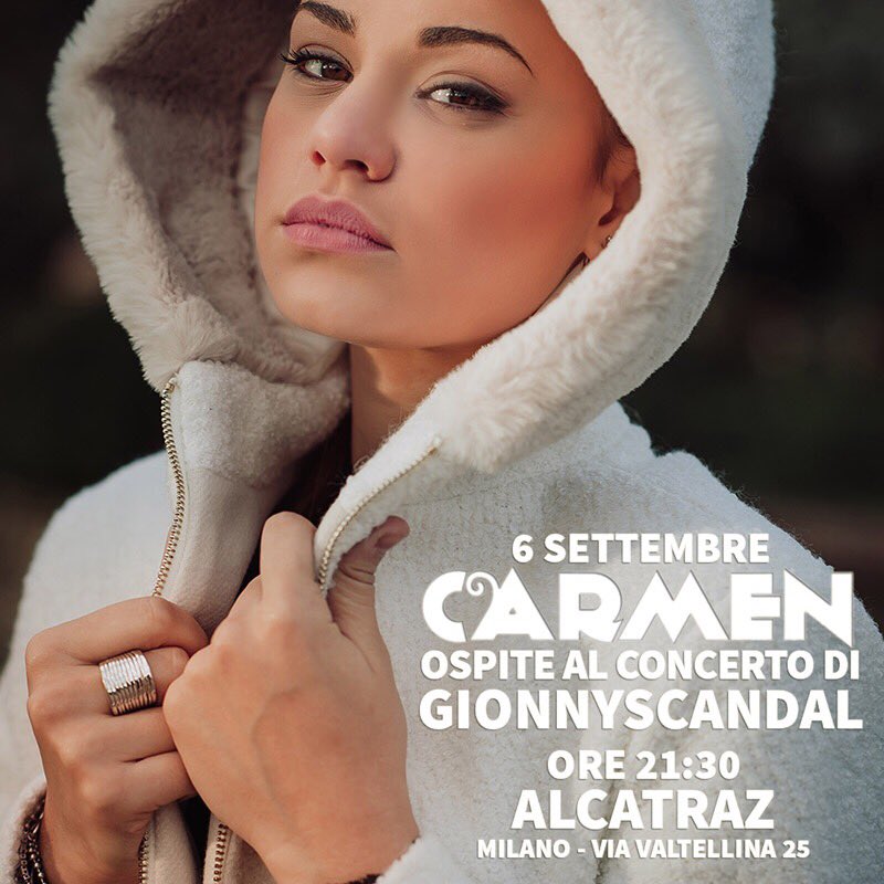 UMusicItalia's tweet photo. Domani Carmen sarà ospite al concerto di @THEREALSCANDAL all’Alcatraz di Milano.
Non mancare! L’appuntamento è alle 21:30 in via Valtellina 25
#lacomplicita #carmen #amici2018 #emo #gionnyscadal #live https://t.co/Zz88Bqv1Bi