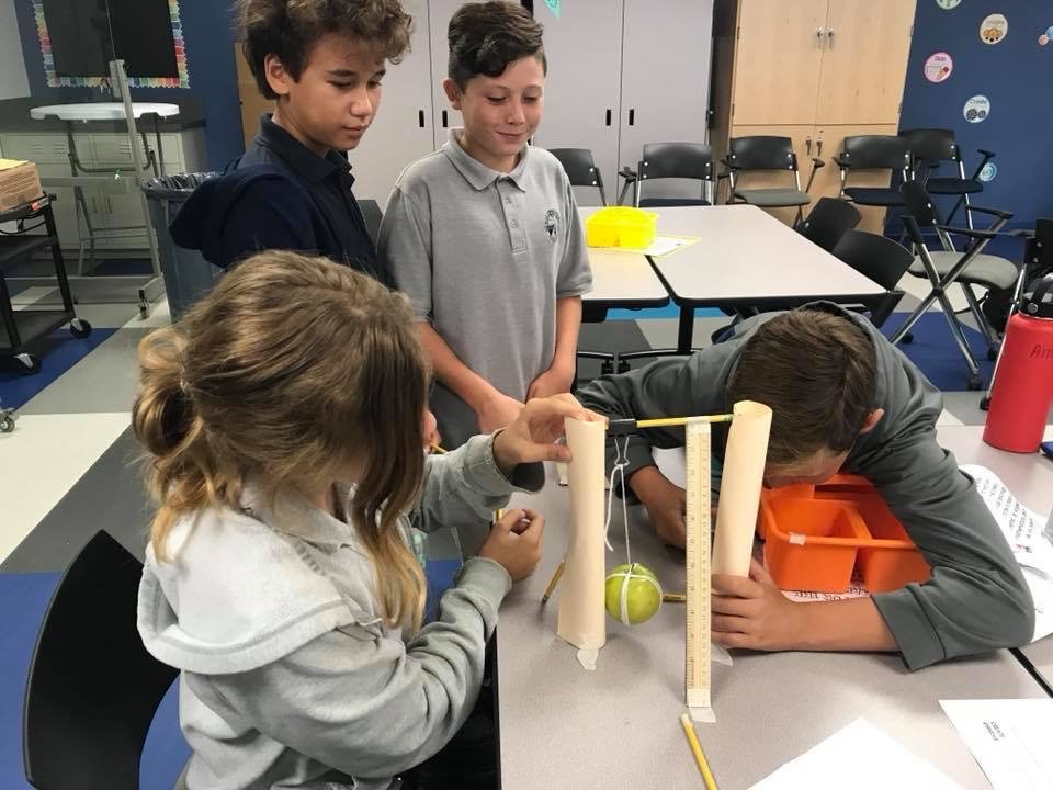TheParishSchool's tweet photo. Yesterday our upper school learners used the engineering and design process to create apple wrecking balls in the Makerspace.  Collaborative, creative learning at work! #StEdDesigns #StEdMakes #AlwaysLearning @CatholicEdOC https://t.co/E309RBNiAJ