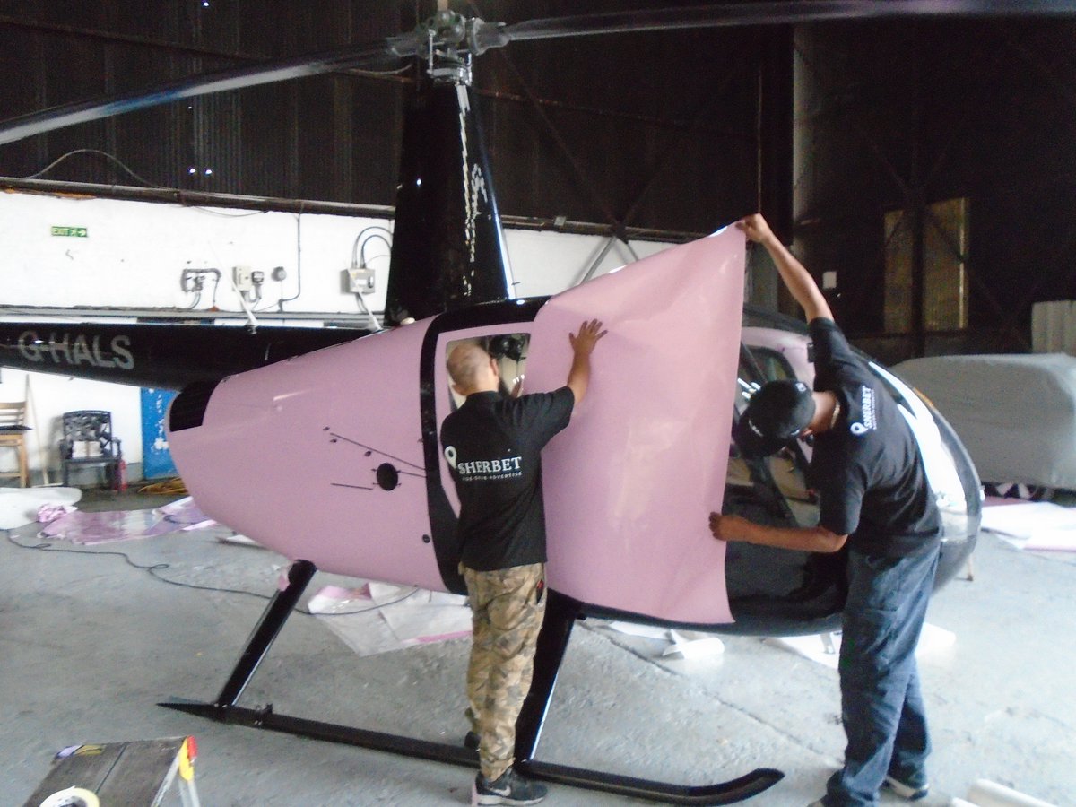 SherbetMediaLdn's tweet photo. From fitting taxis to helicopters! 💪🚁 Our professional fitting team in action!
#RyanToWin #fromtaxistohelicopters #sherbetmedia #pinkhelicopter #cbb #cbbuk @UmarKamani @OfficialPLT https://t.co/kP3bImBopO