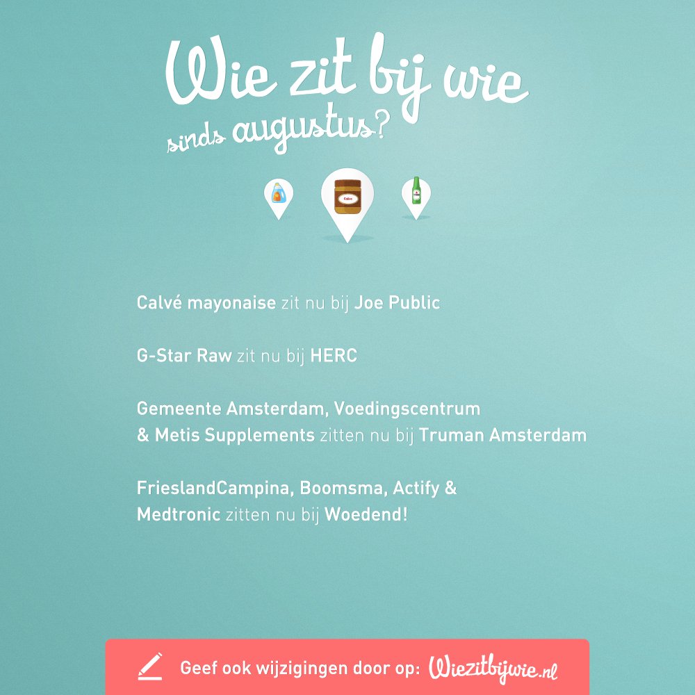 Afgelopen maand regende het klanten bij de volgende bureaus... Gefeliciteerd <a href="/tweetwithtruman/">Truman Amsterdam</a>, <a href="/Woedend/">Woedend!</a>, <a href="/JoePublicAMS/">Joe Public AMS</a> en HERC