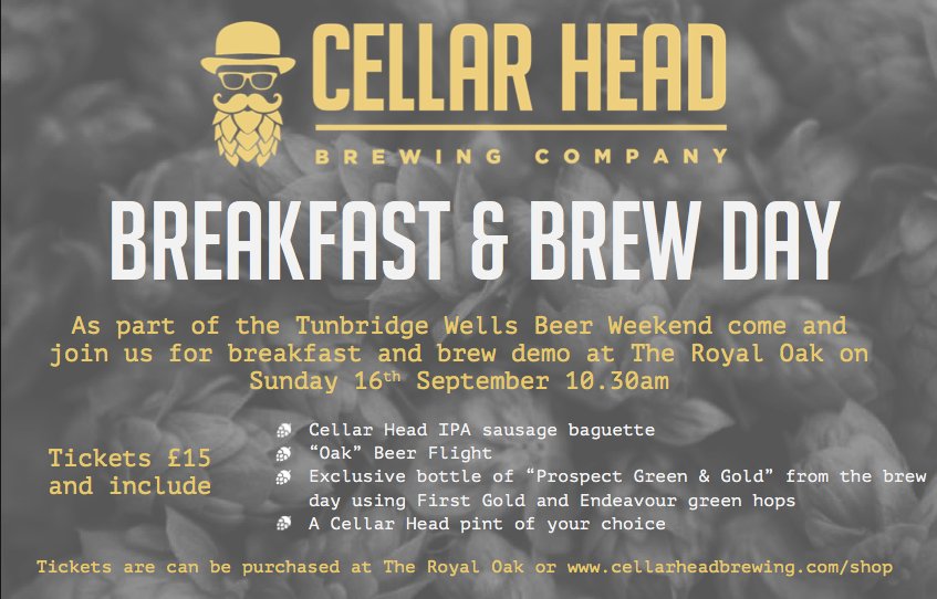 Green hopped beer - 16 Sept 10.30am

Join @CellarHeadBrew for breakfast and brew demo @TheRoyalOakTW 

Dave will brew a green hopped version of Prospect Gold. Get involved and see the magic!

Tickets £15 buff.ly/2KtUZvY 

More info buff.ly/2Puj8V8

#TunbridgeWells