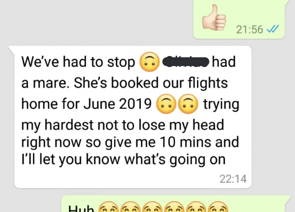 Ls8123's tweet photo. How has my boy gone on holiday last week and his bird has booked the flight back for June 2019 😂😂😂🤣🤣😭😭😭you cant write this kinda stuff https://t.co/TP2yVX1l7M