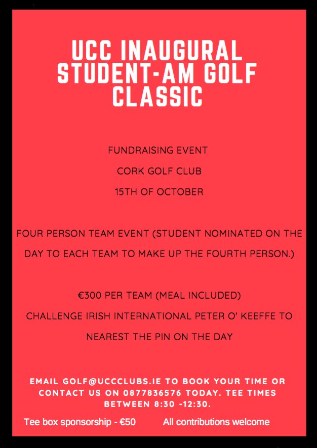 Get your teams in now before it's too late!! @UCCAlumNetwork <a href="/UCCSport/">UCC Sport</a> <a href="/UCCSUPresident/">Katie Halpin-Hill</a> <a href="/UCCSU/">UCC Students' Union</a> <a href="/CorkGolfNews/">Cork Golf News</a>