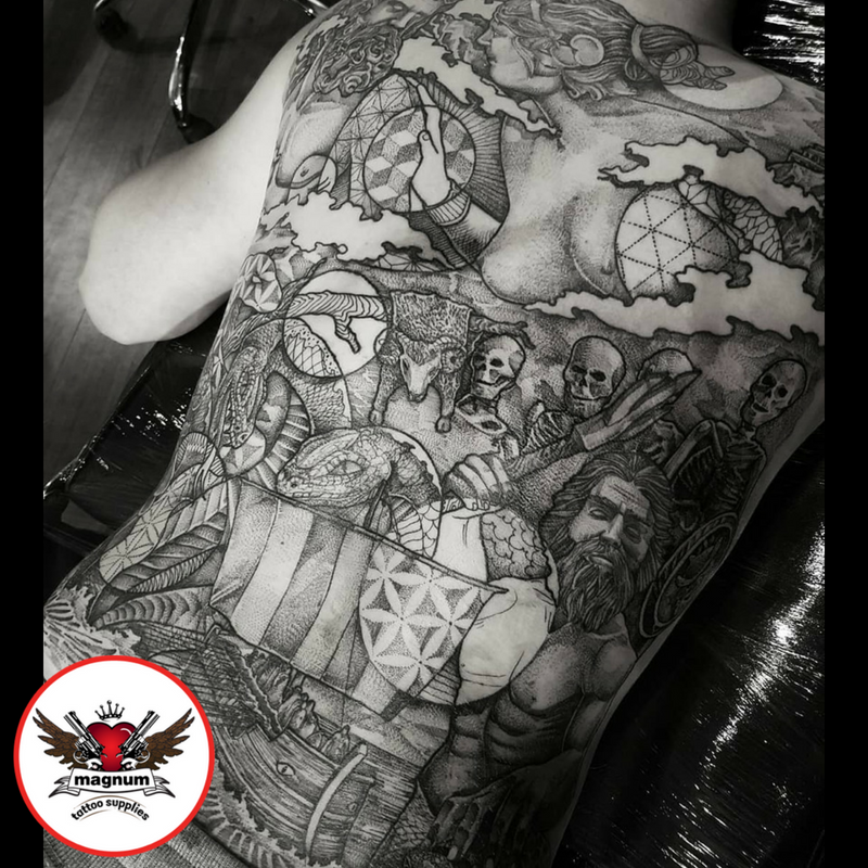 MagnumTattoo's tweet photo. Paul Davies did this incredible back piece created using #magnumtattoosupplies 👏🏼👊🏼👊🏼
#dotwork #tattoo #tattooing #tattooart #blackworktattoo #blackwork #blackworktattoos #kingsbridge #geometricink #geometrictattoo
Checkout his instagram: paulokink https://t.co/lsGAngFzU9