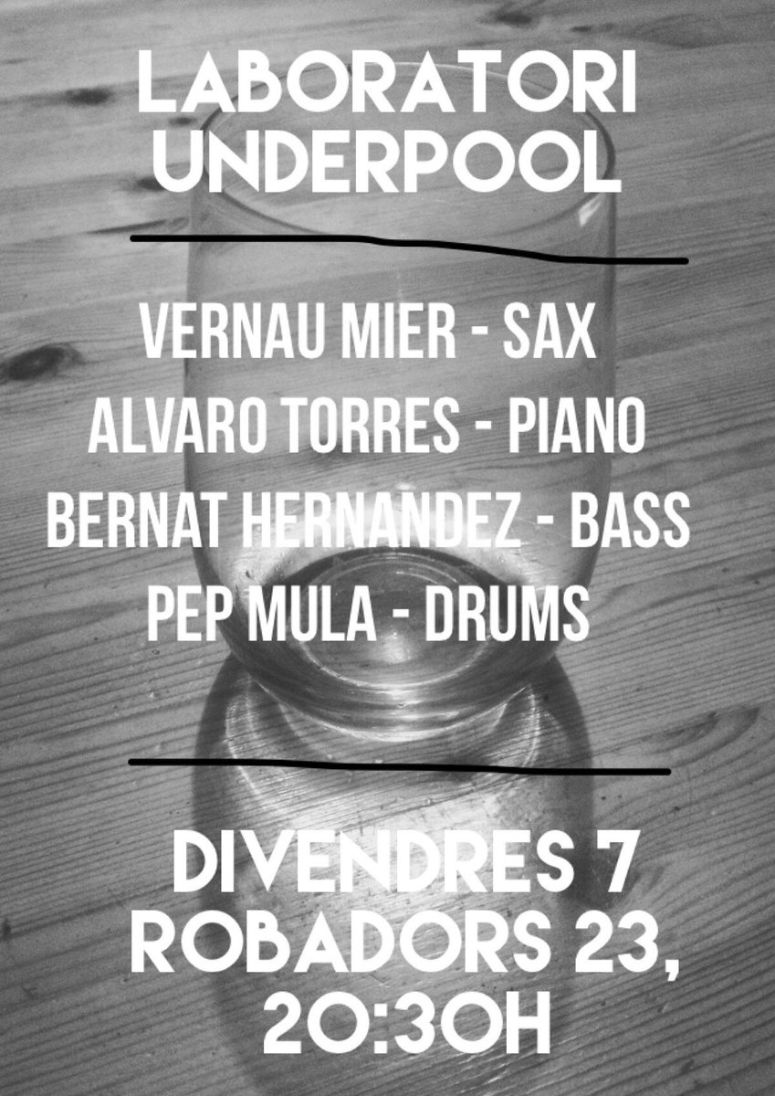 3a Temporada del Laboratori UnderPool! 
Aquesta vegada el primer Divendres de mes, a <a href="/23robadors/">robadors 23</a> a les 20.30h!
 Començem aquest Divendres 7 de Setembre!!!!
<a href="/PEpMulA/">Pep Mula</a> <a href="/Vernau/">Vernau</a> <a href="/berhersan/">Bernat Hernández</a>