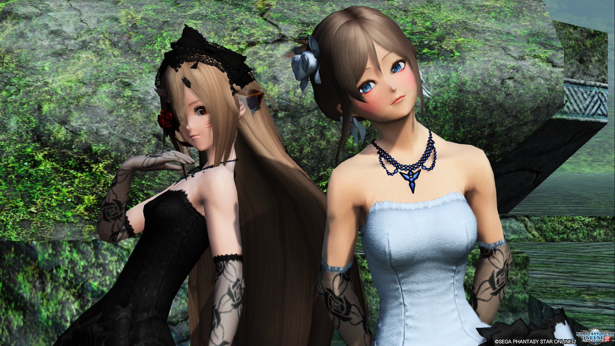 nakoPSO2's tweet image. ちゃち(@chatipso2_evo )とドレスでSS！！

普段着ないようなコスはやっぱり緊張しますね･･･（｀ω´；）
このドレスを着こなせてるちゃちはオシャレなのだと痛感しました･･･٩( 'ω' )و
何より可愛いからか･･･！！