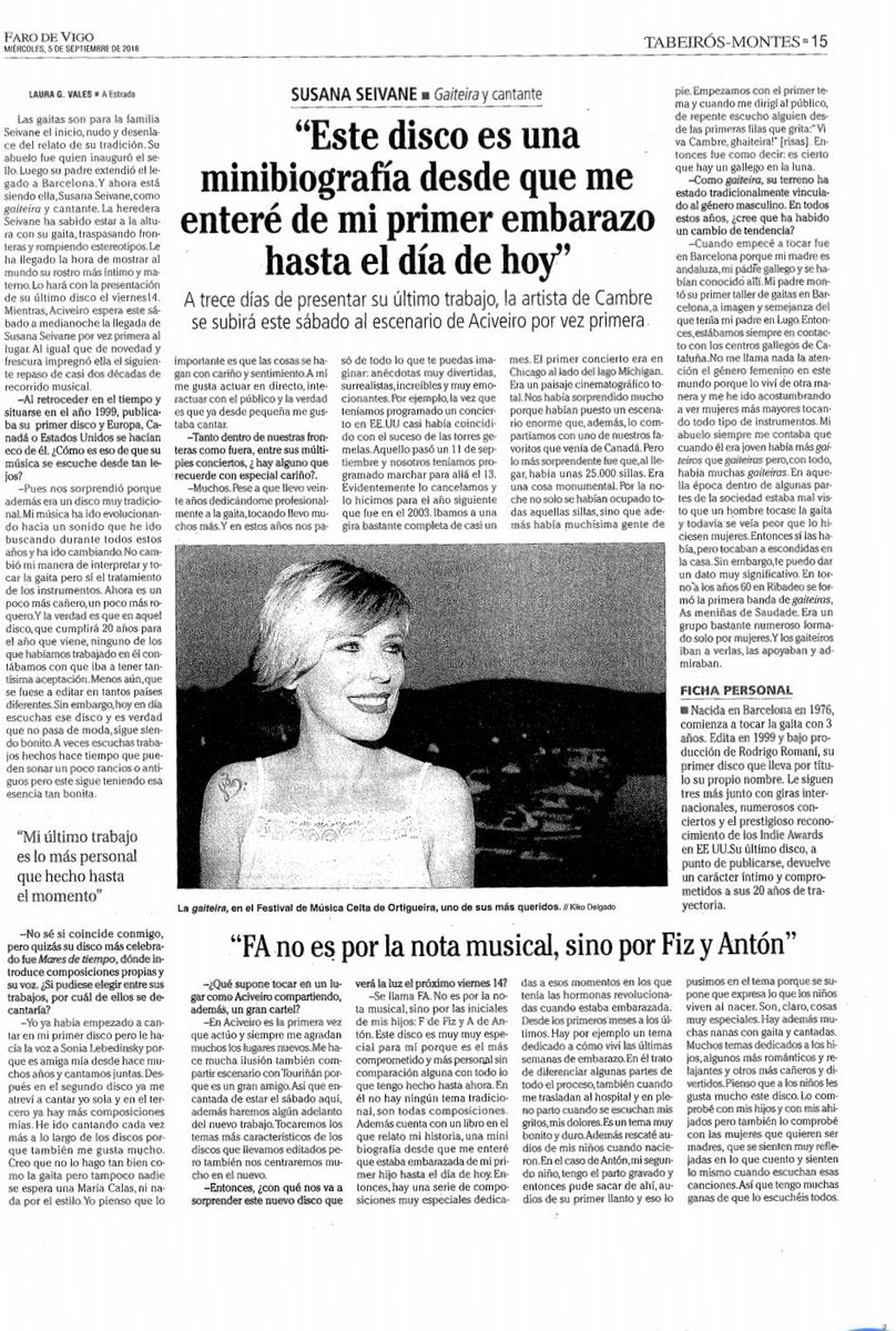 SusanaSeivane's tweet photo. Graciñas amigos do @Farodevigo e, en especial, a Laura, por esta entrevista tan espectacular. Vémonos o sábado en #Aciveiro! https://t.co/RDsKRp6odx