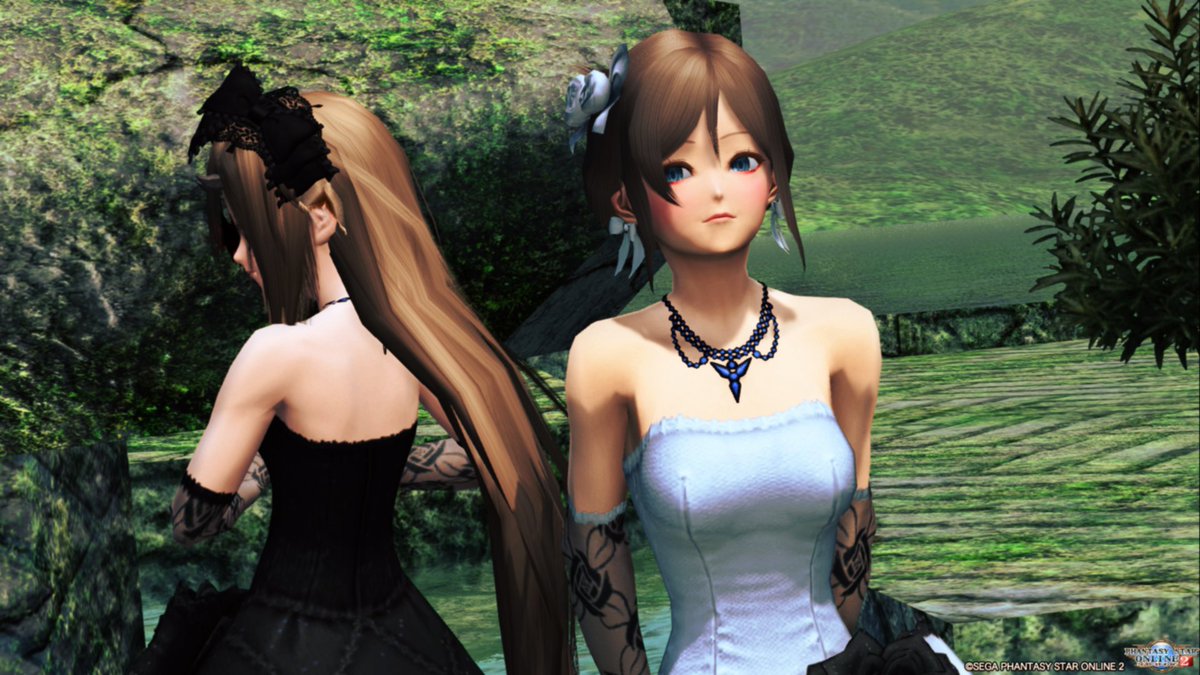 nakoPSO2's tweet image. ちゃち(@chatipso2_evo )とドレスでSS！！

普段着ないようなコスはやっぱり緊張しますね･･･（｀ω´；）
このドレスを着こなせてるちゃちはオシャレなのだと痛感しました･･･٩( 'ω' )و
何より可愛いからか･･･！！