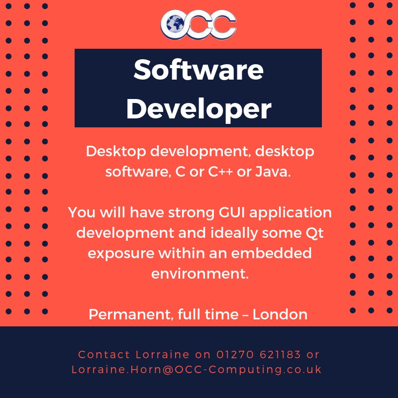OCCITJOBS's tweet image. Are you a #SoftwareDeveloper in #London looking for a new role?
Lorraine would love to hear from you📞📞
#DesktopDevelopment #DesktopSoftware #Qt #Java #GUI #C #CPlus
