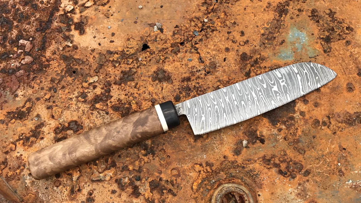 Robin Powell On Twitter Finished Kitchen Knife Damascus Steel Blade Walnut Burlwood Handle 3 Days Labour Great Course Worth Every Minute Supervised By Owen Bush Https T Co Lalay6c8vw Blacksmith Forging Handmadeknife Damascussteel Steel