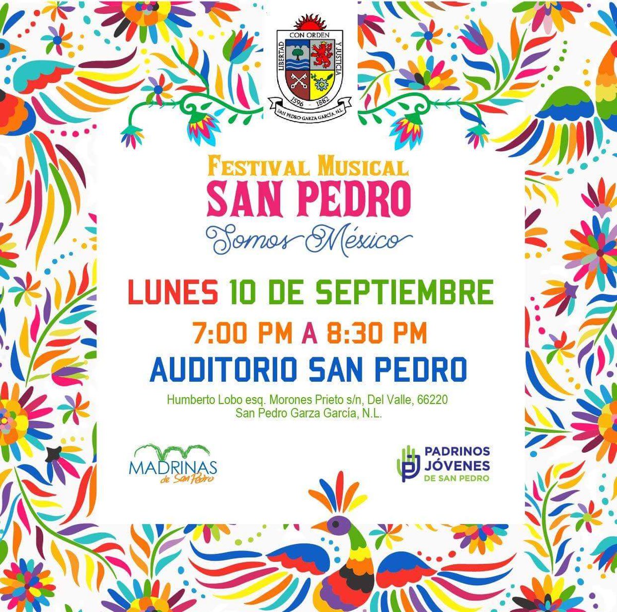 Amigos los invitamos a nuestro Festival Musical San Pedro #SomosMéxico este lunes 10 de septiembre de 7:00 pm a 8:30 pm en el Auditorio San Pedro ¡No se lo pierdan!