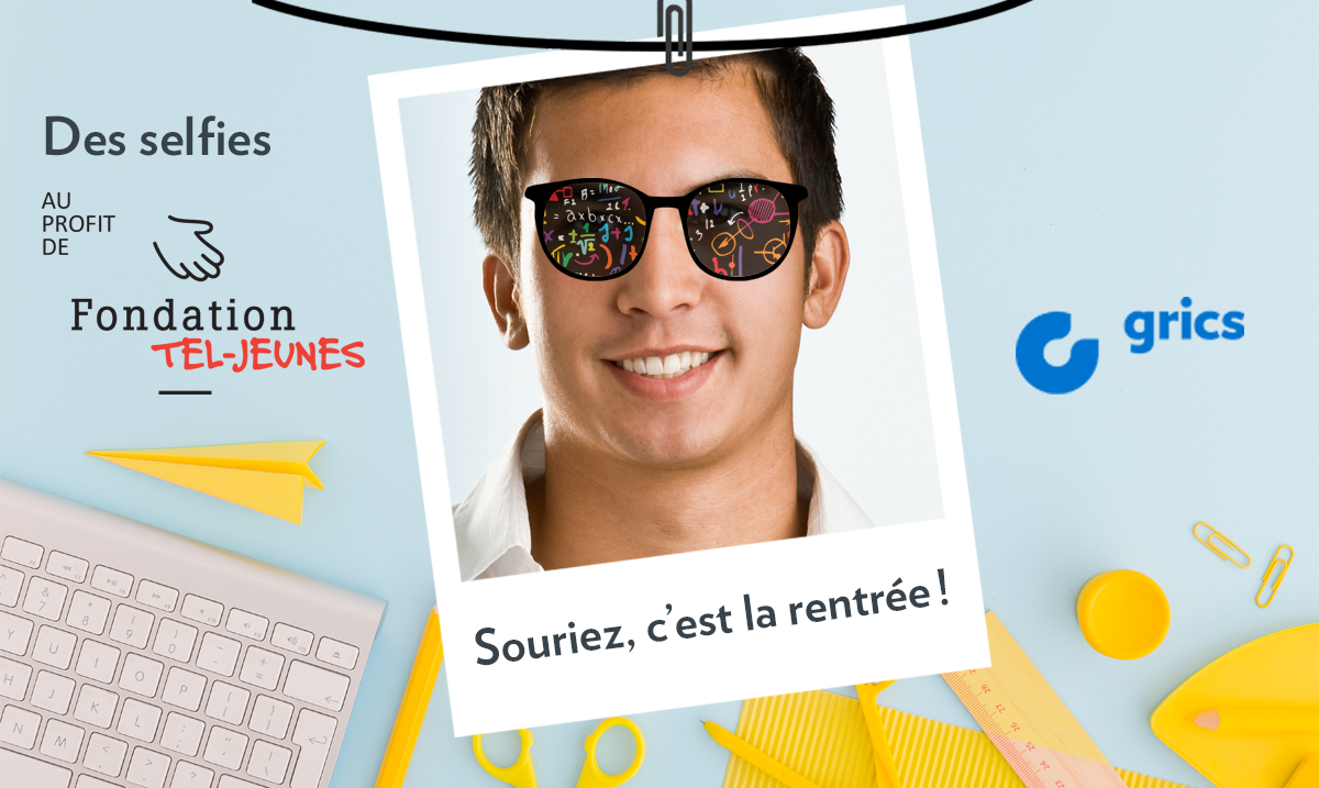 La #GRICS vous invite à partager votre plus beau sourire pour une bonne cause. Du 5 au 9 septembre, venez en aide à la Fondation Tel-jeunes en partageant un selfie avec le cadre Souriez c'est la rentrée. 
bit.ly/2PHyp58 #sourirerentree