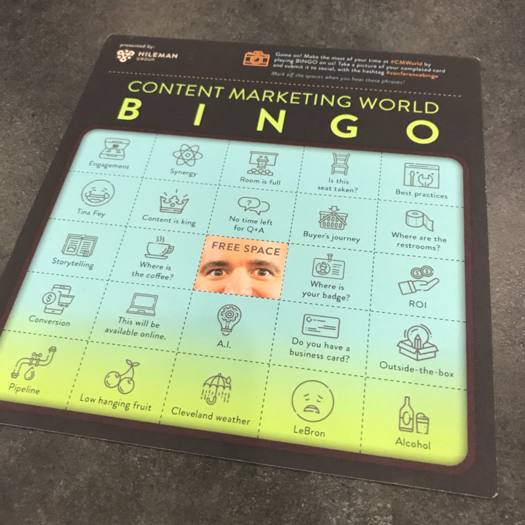 upstateashley's tweet image. It’s #conferencebingo time at #CMWorld! Game on.