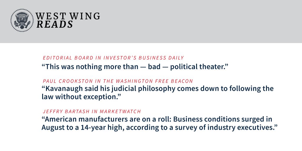 WhiteHouse45's tweet image. Several Democratic Senators want to suspend Judge Kavanaugh's confirmation hearing because they claim to need more information.

Those same Senators had enough information to state their intent to vote against the Judge hours after his nomination in July. 45.wh.gov/8V3xFi