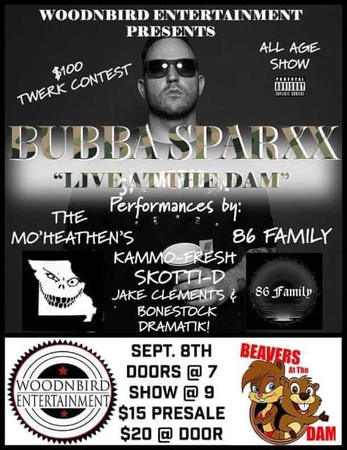 86Family2's tweet photo. This Saturday night come out and kick it with us its a dont want to miss line up! Hit us up for tickets!!  #86Family2 #BonezJaxson #polo #gunns #SummerNights #Ozarks #MIDWESTMOVEMENT #UndergroundRap #summerfun #onthewaterfront #livemusic #HIPHOP #stlmusic #86forlife #BubbaSparxx https://t.co/enONbMdg8C