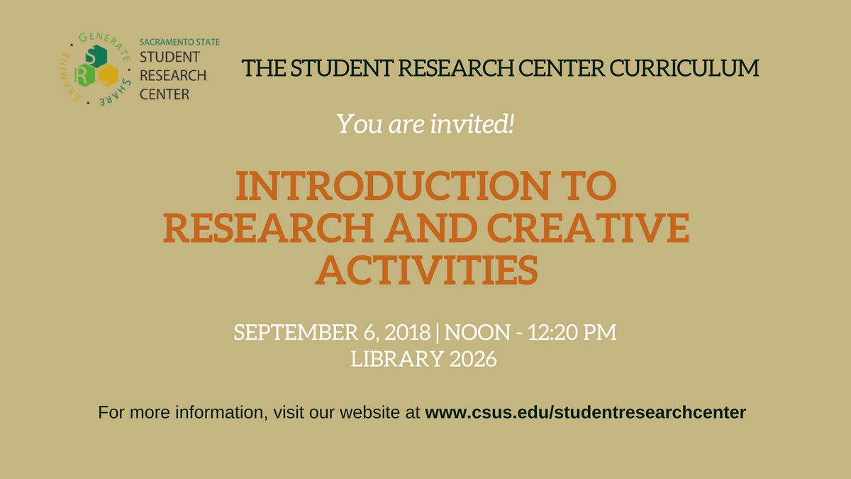 SacStateSRC's tweet photo. Our first information session is happening tomorrow at noon in LIB2026! This event is designed to introduce you to Research, Scholarship, and Creative Activities. There will also be a Q&amp;A session at the end. Come join us!
Click to register: https://t.co/CeuBlgNrFH https://t.co/H0ixeIbU7N