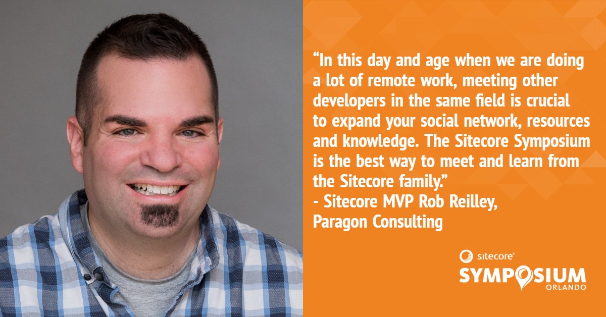Sitecore's tweet image. According to #SitecoreMVP Rob Reilley of @ParagonDev, #SitecoreSYM is an excellent chance to meet and learn from the Sitecore family Learn more about the event here: siteco.re/sitecoresym