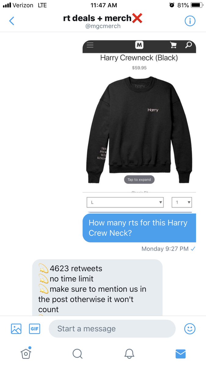 gabsc1d5s's tweet image. Thanks to @mgcmerch I have the opportunity to get this Harry Crewneck which would be amazing! I only need 4623 rts so please help a girl out💛 rtxrt