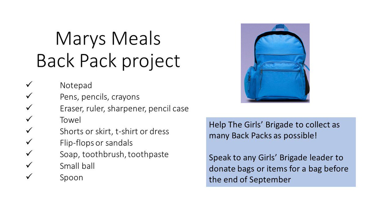 QFBrigaders's tweet image. Thanks for all the RTs to help us get towards our @MarysMeals #TheBackPackProject total.
We are still collecting - DM us for details for dropping off any donations!