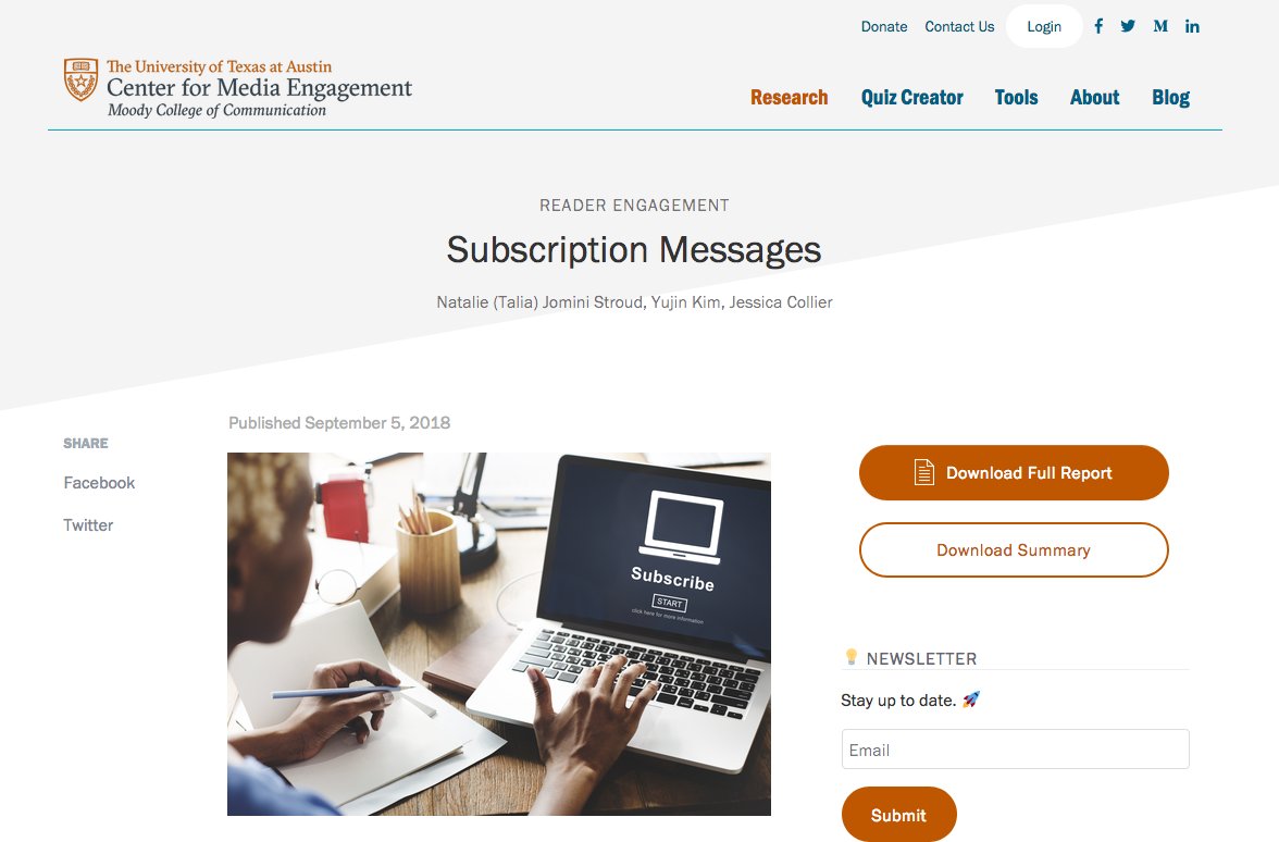 Médias en ligne : pourquoi on ne paie pas ? À cause de la masse de contenus gratuits ailleurs et du faible budget dédié à la presse, on le savait. Mais aussi parce qu'on ne se sent pas suffisamment impliqués dans les médias

mediaengagement.org/research/subsc…