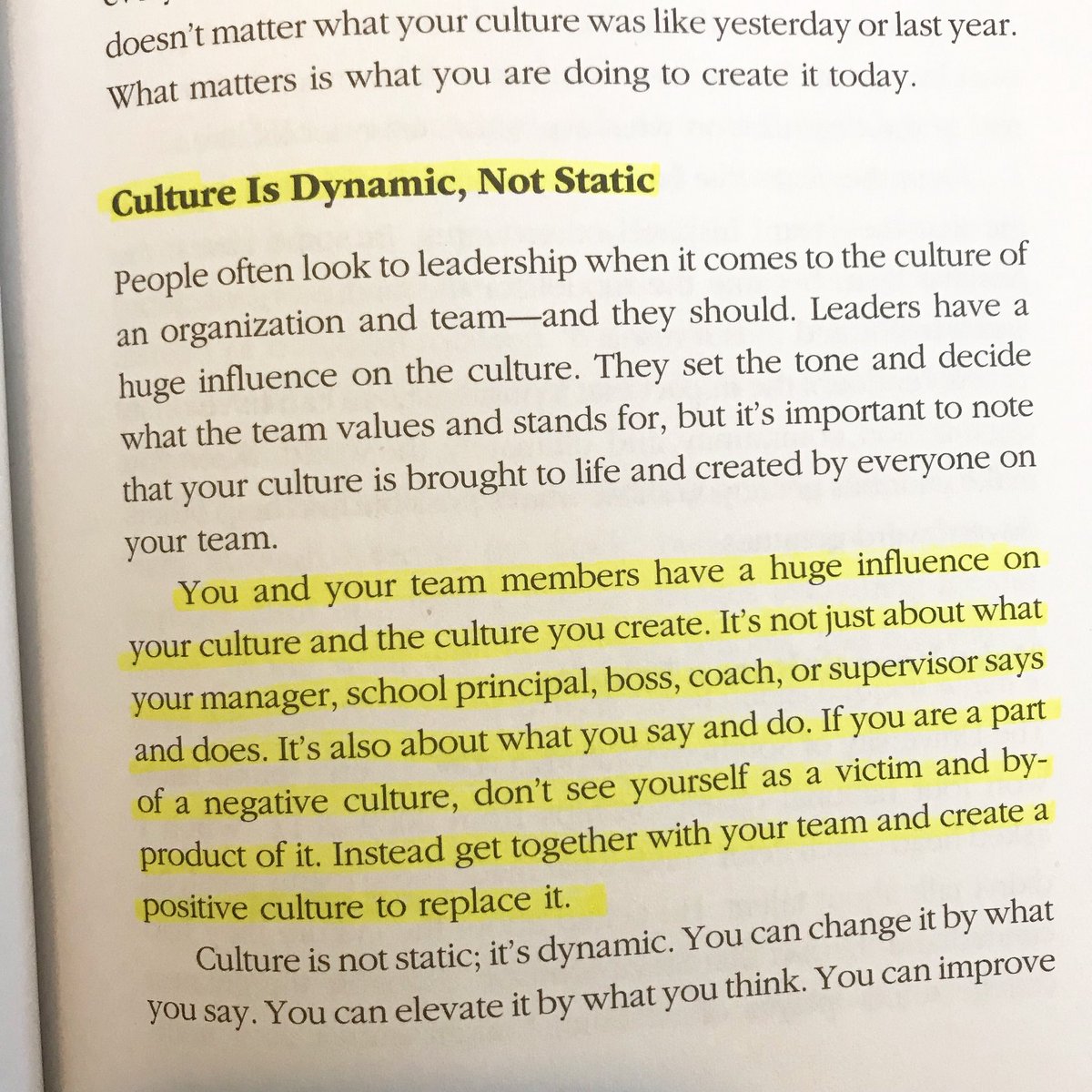 Culture is not static; it’s dynamic. You can change it by what you say. You can elevate it by what you think. You can improve it by what you share. You can transform it by what you do.
_
📷 pg 17 “The Power of a Positive Team” 📖