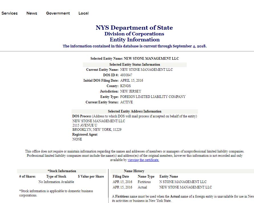 ,,,New Stone Management LLC was subsequently registered in NYS to the address of attorney, Chaim Daham who also maintains an office at the same address as Baruch's businesses in Suffern NY.