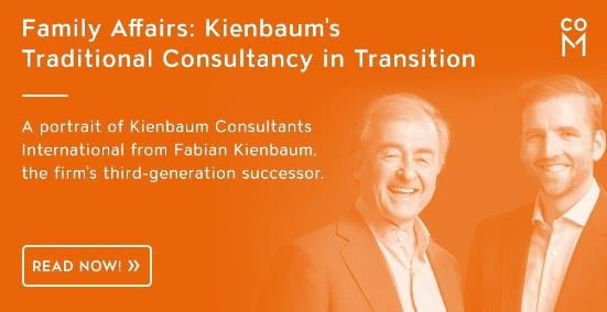 Family Affairs: Kienbaum’s Tradi­tional Consul­tancy in Tran­si­tion | A portrait of Kien­baum Consul­tants Inter­na­tional and Fabian Kienbaum (<a href="/fabkienbaum/">Fabian Kienbaum</a>), the firm’s third-gene­ra­tion successor: comatch.com/en/comag/kienb…
