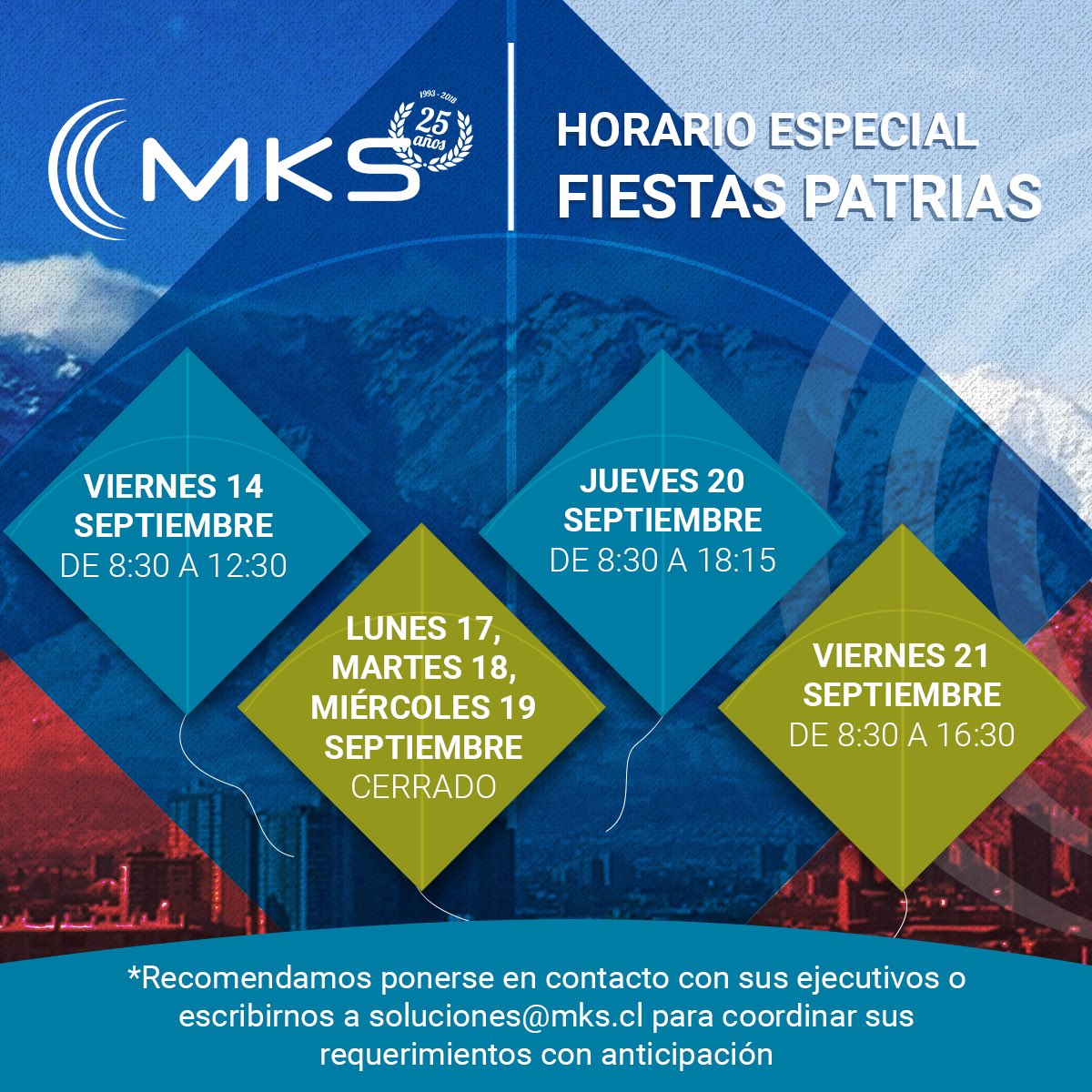MKSradio's tweet photo. **Information importante**
Dejamos nuestros horarios durante fiestas patrias. ✨🇨🇱🙌🏻 https://t.co/pdHgaIiK9u