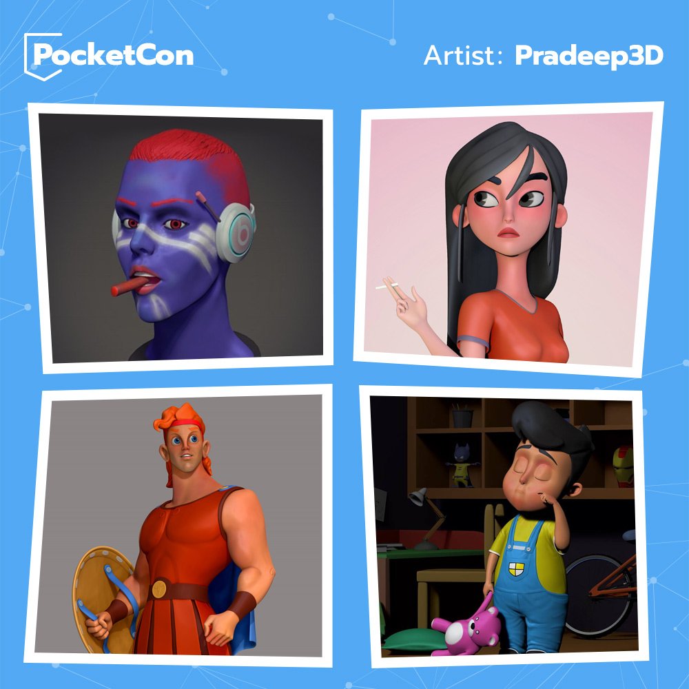 Pradeep3D is a student who is learning character art. He likes to create characters that have an appealing personality &amp; can be animated, storytelling through art. Pradeep3D is waiting for your feedback on his arts:
bit.ly/2Nl7UoB 
#digitalart #3D #animation #pocketcon