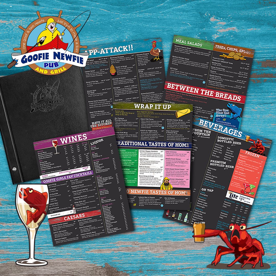 cre8vman's tweet photo. Refreshed menu design for a restaurant with great personality. We aligned the menu with the great east coast personality of the bar &amp; Grill. Creating a group of goofie illustrations to illuminate the menu. #goofienewfie https://t.co/45uO5Hehqp https://t.co/0ue145IuIy