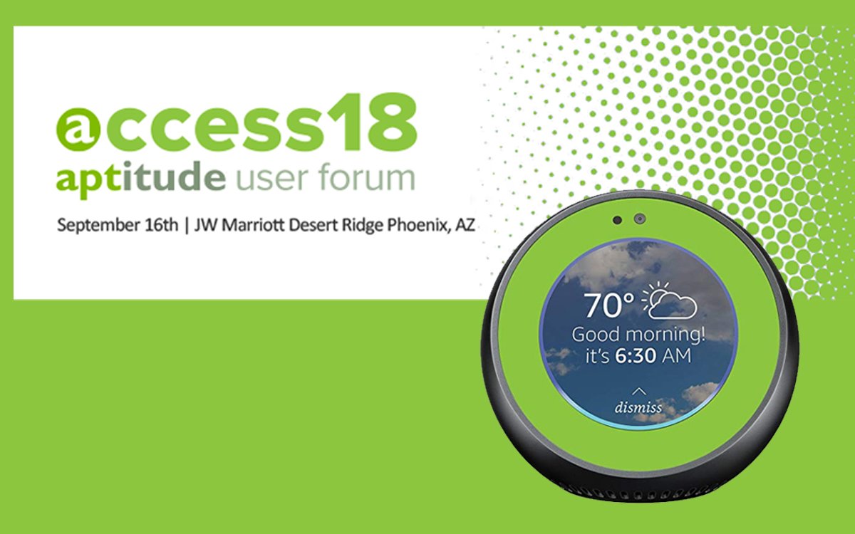 aptitudeLLC's tweet photo. Winning ideas, winning strategies, + possibly winning an Amazon Echo Spot?  See you at access18 in just 11 days! @IDNsummit #aptitudeaccess https://t.co/FR3XWHyJ9Z https://t.co/m0r6YlEYuo