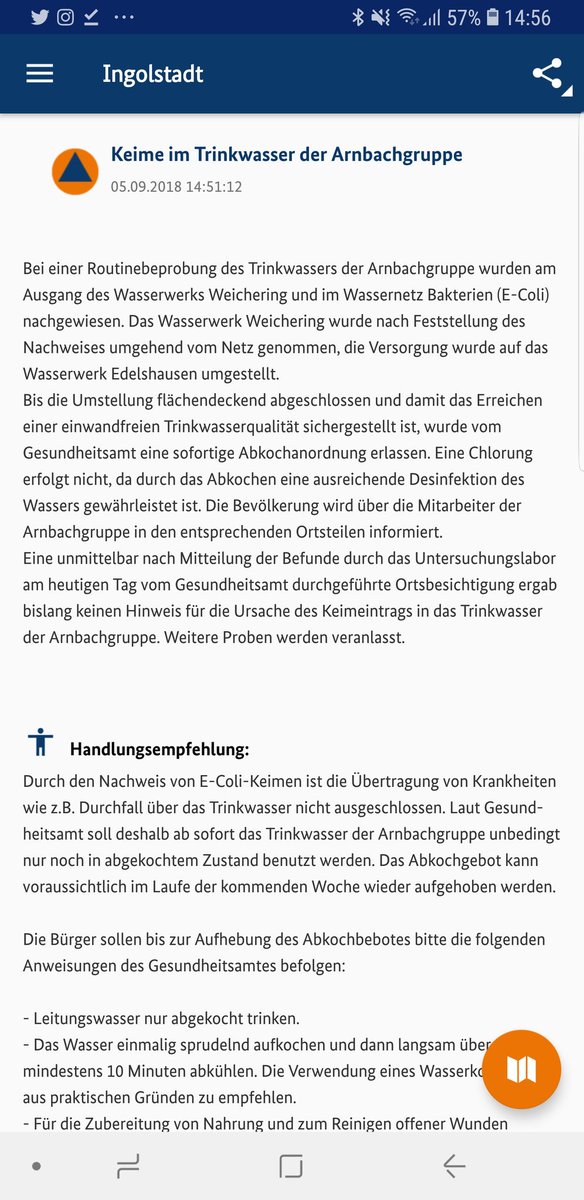 DontSwitch's tweet photo. Schon wieder eine #NINA Meldung in #Ingolstadt 😲
Entweder sind die Landratsämter oder die ILS auf den Geschmack gekommen - hoffe es klärt sich noch, wer hier was kann, @BBK_Bund 😉
Anyway: #Trinkwasser abkochen in #Karlskron #Weichering #Karlshuld #Neuburg! https://t.co/bOZNI73BQz