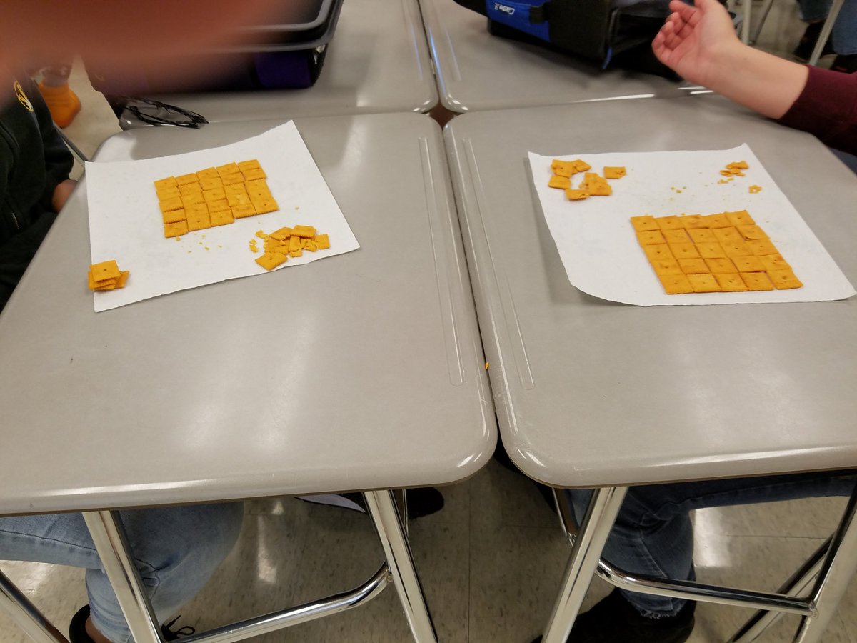 MrsCTeachesMath's tweet image. Exploring square numbers and roots with Cheese Nips.  Can you make a square out of 8 crackers? 4? 27?#iteachmath #mtbos #WSMSwolves