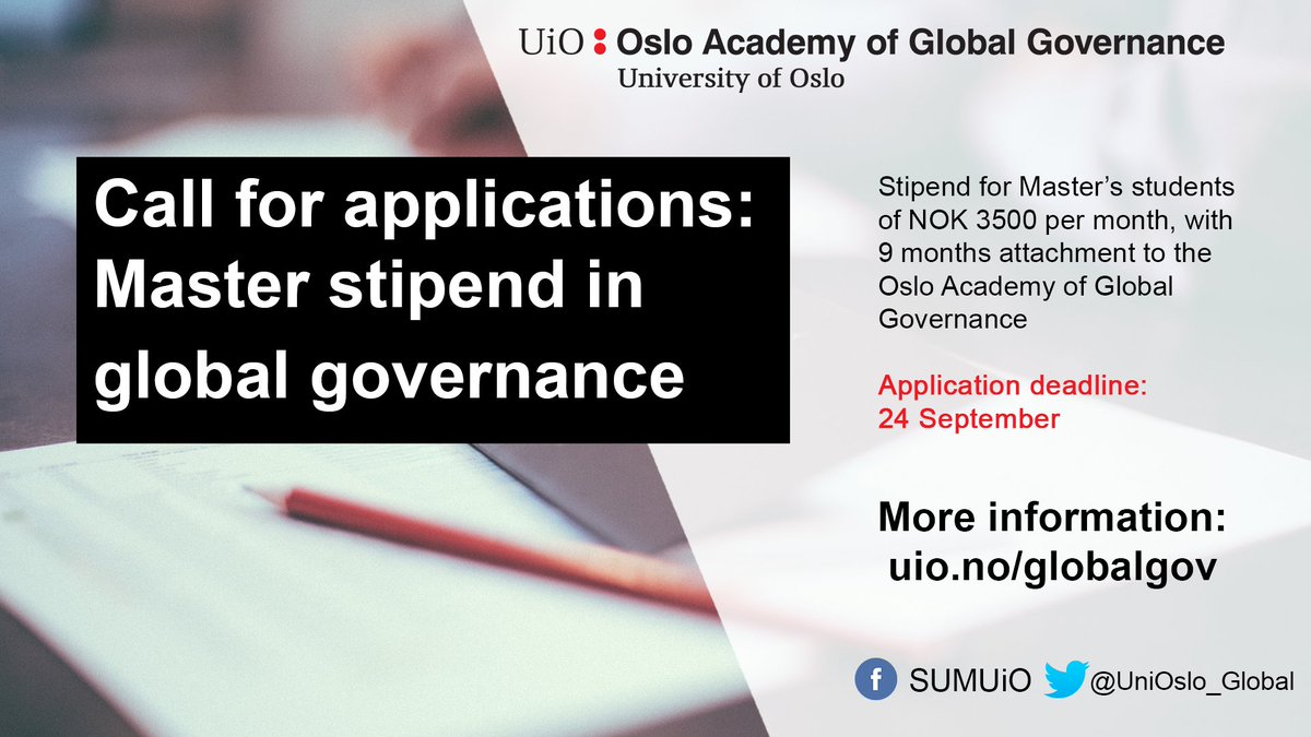 UniOslo_Global's tweet photo. UiO Master students: Do you want a desk space in an interdisciplinary   environment? Apply for our scholarship in Global Governance. Application  deadline: 24 September. Apply now: https://t.co/wQHYsBf5BS https://t.co/UfgmGwa49x